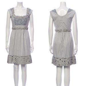 Saloni Fit & Flare Dress Blue Cotton Sequin Sleeveless Seersucker Striped Size 8
